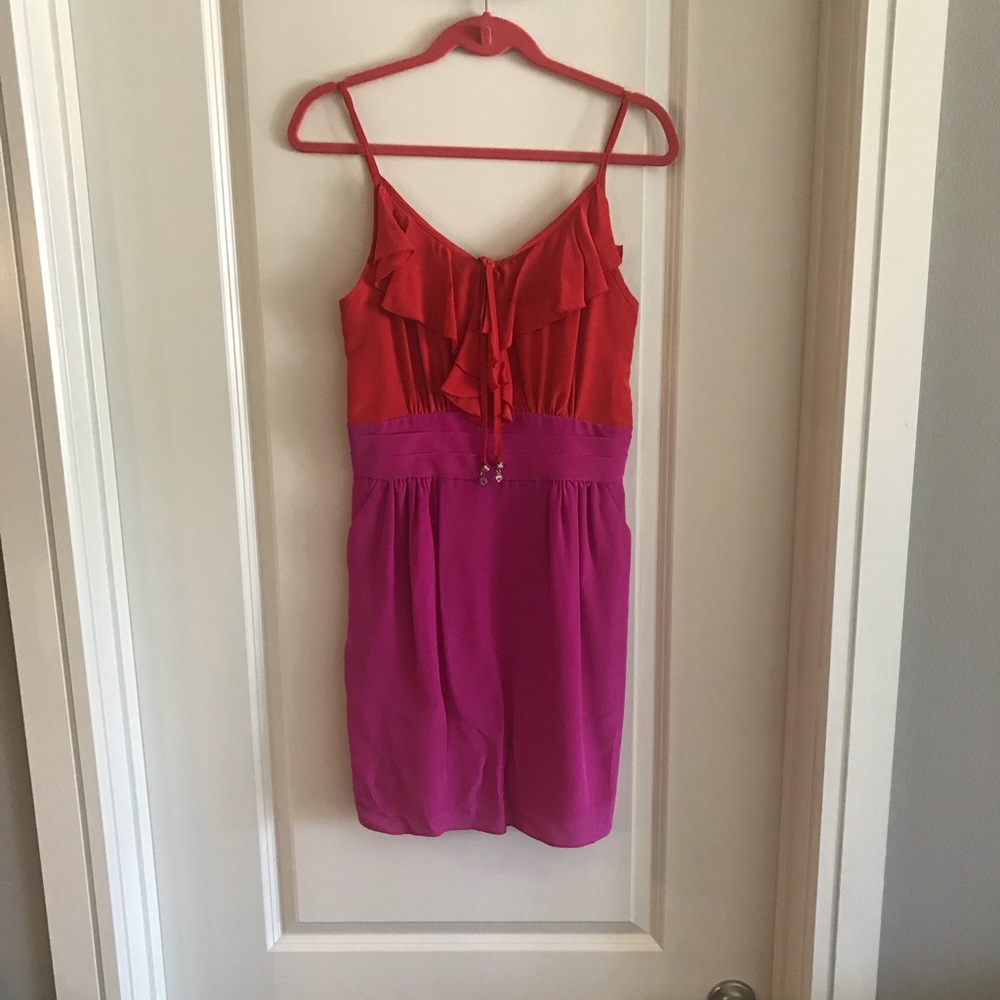 Red/orange and pink two tone silk dress